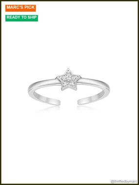 Sterling Silver Diamond Star Toe Ring Adjustable Open Band